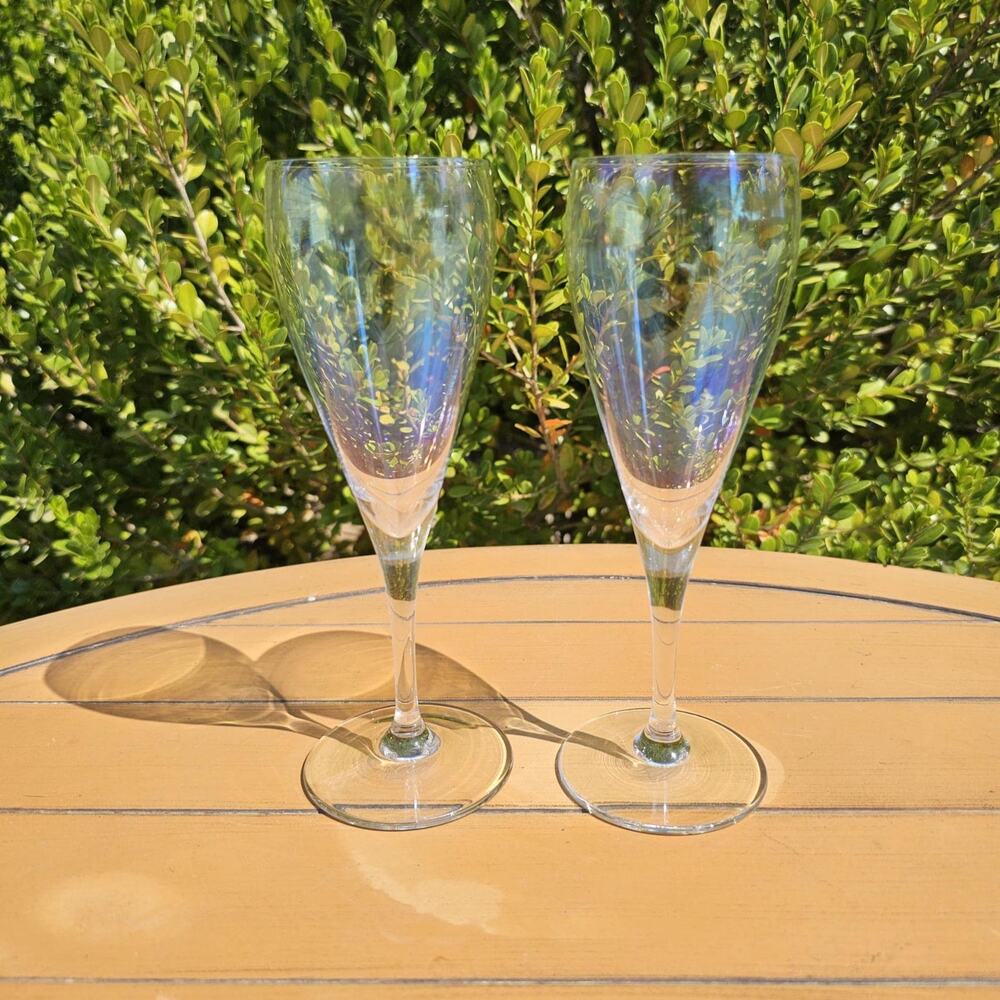 Vintage Set of 2 Opalescent Iridescent Champagne Flutes